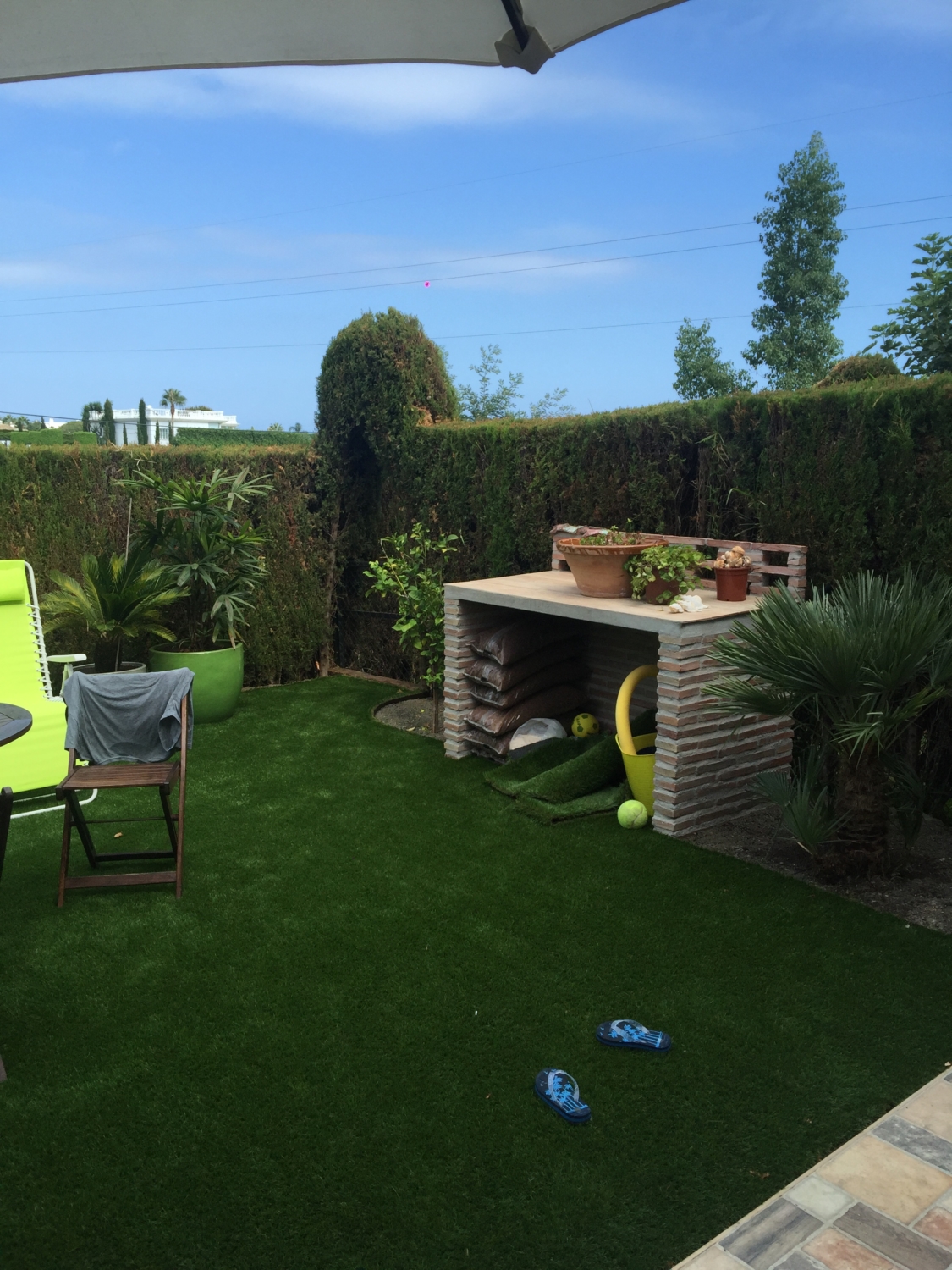 Artificial grass in a townhouse