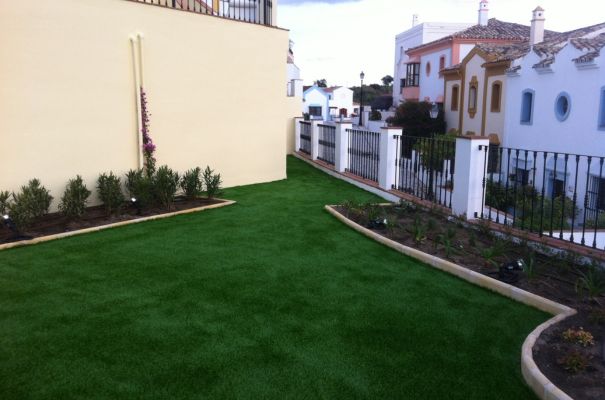 green artificial grass terrace